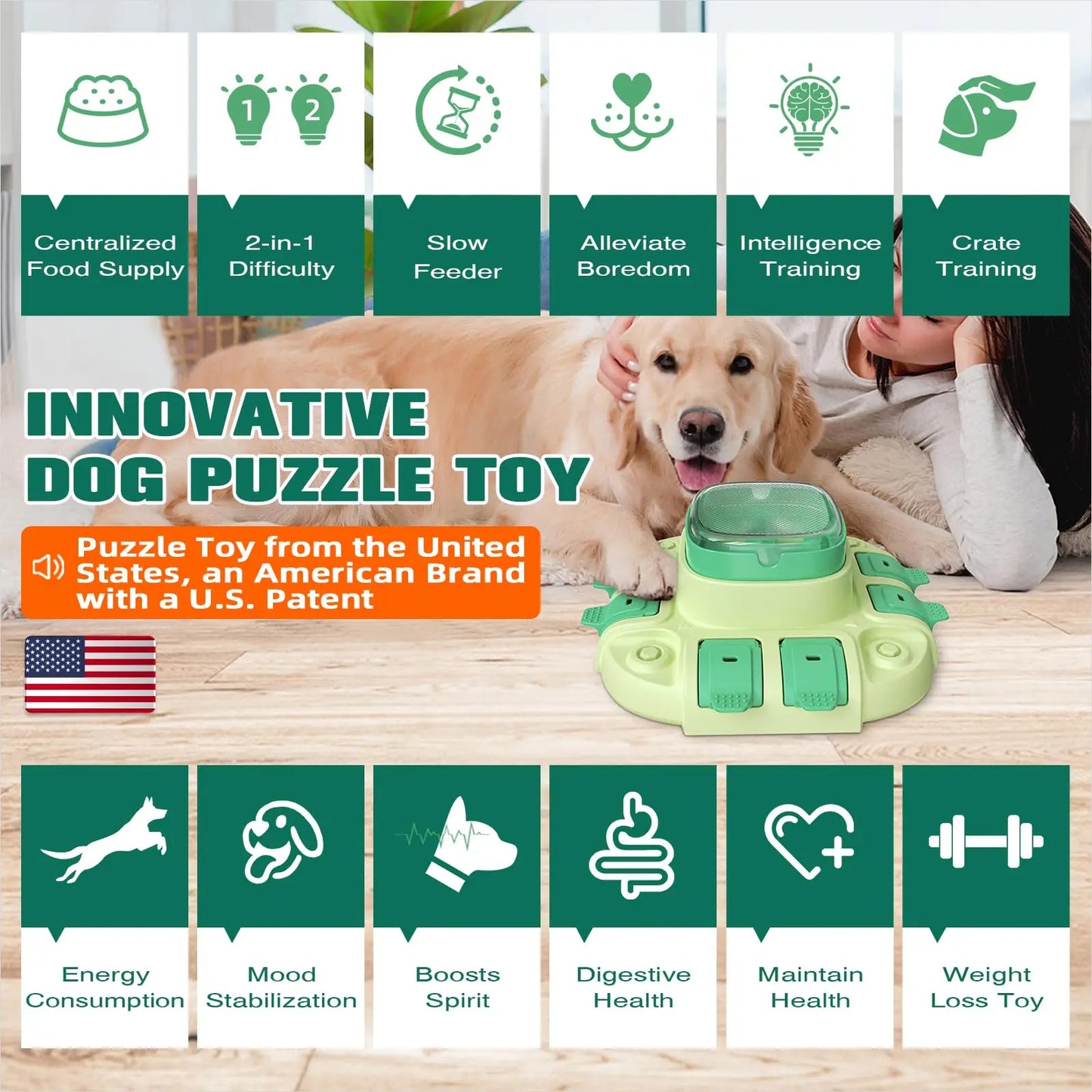 KADTC Dog Puzzle Toys for Small/Medium/Large Dogs Slow Feeder w/Button Level 2 in 1 Boredom Busters Keep Them Busy Enrichment To