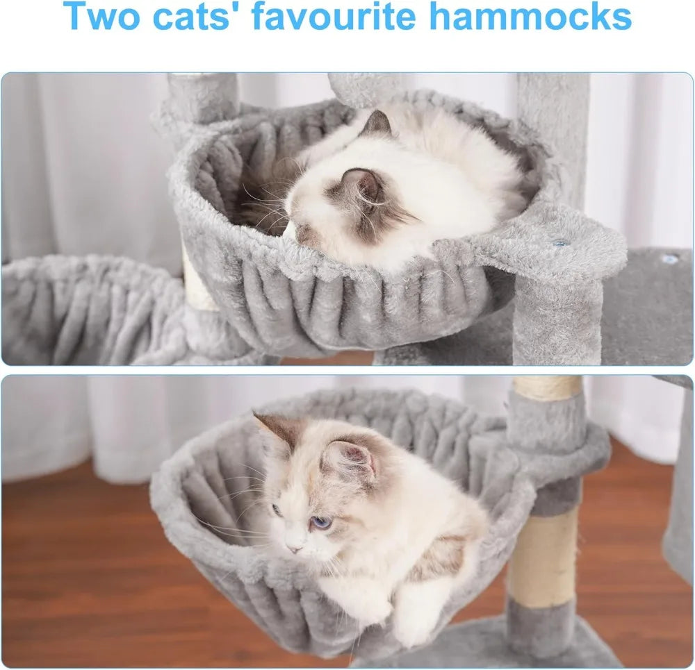Cat Tower for Indoor Cats, Cat House with Large Padded Bed, Cozy Condo, Hammocks
