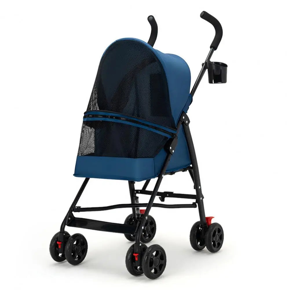 4 Wheels Pet Stroller, Pet Stroller for Medium Small Dogs, Foldable Puppy Cage Jogger Stroller with Sun Cover, Pad and Rear Stor