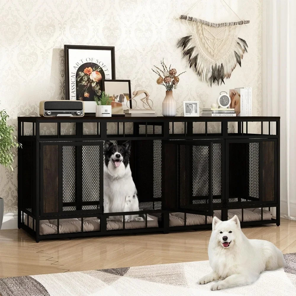 Furniture Dog Crate, 71" Heavy Duty Wood Dog Cage Kennel House Furniture with a Removable Divider, Indoor Dog Crate Table TV