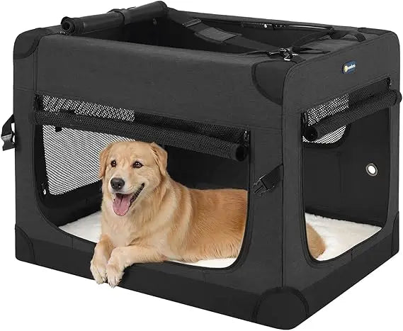 36 inch Folding Soft Dog Crate, 4-Door Portable Collapsible Pet Kennel Travel Dog Crate for Large Dogs, 5 x Durable Mesh Screen