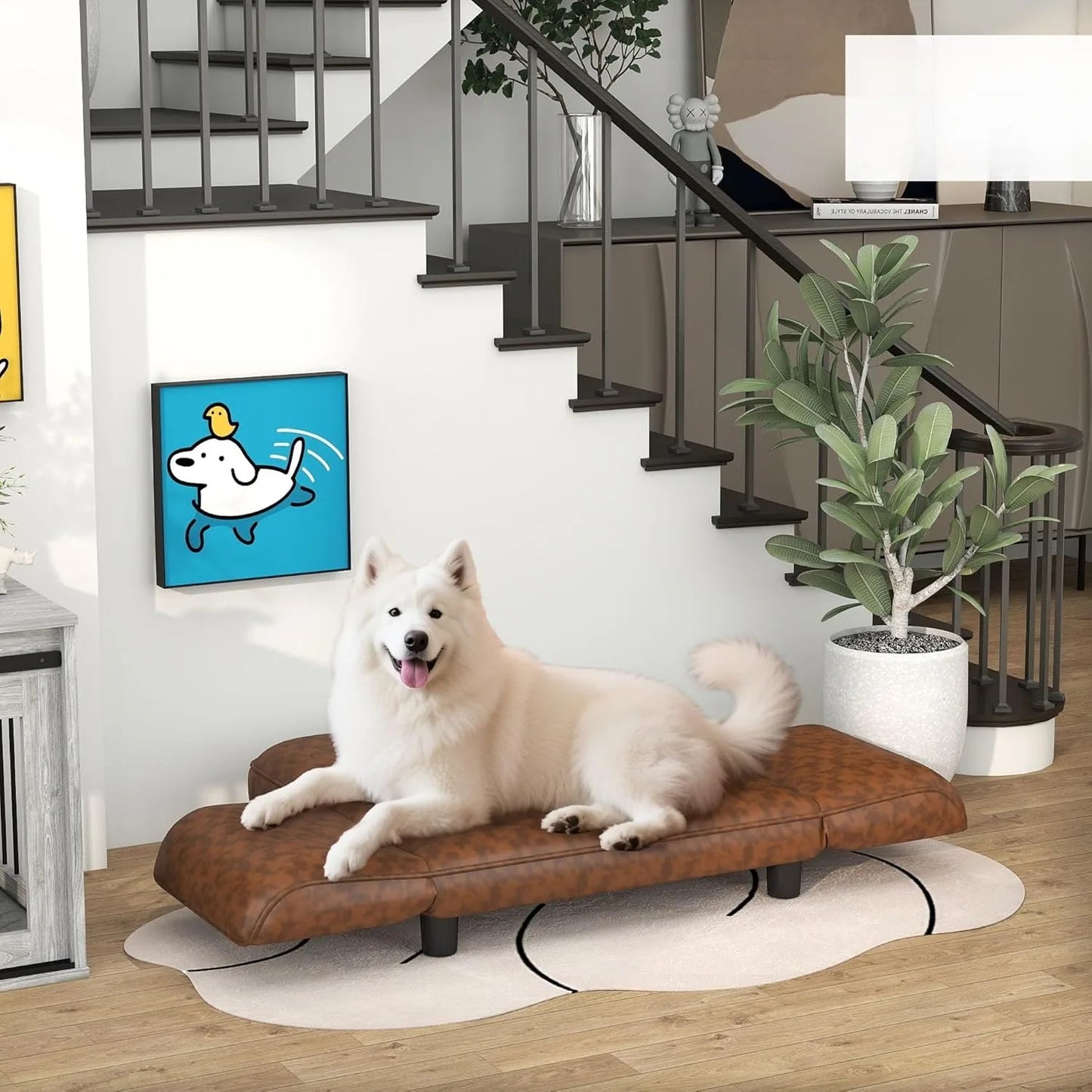 Pet Sofa Dog Bed Couch, Foldable Cat Lounger PU Lear Cover for Medium & Large Sized Animals, 39" x 21.75" x 17.75", Ex