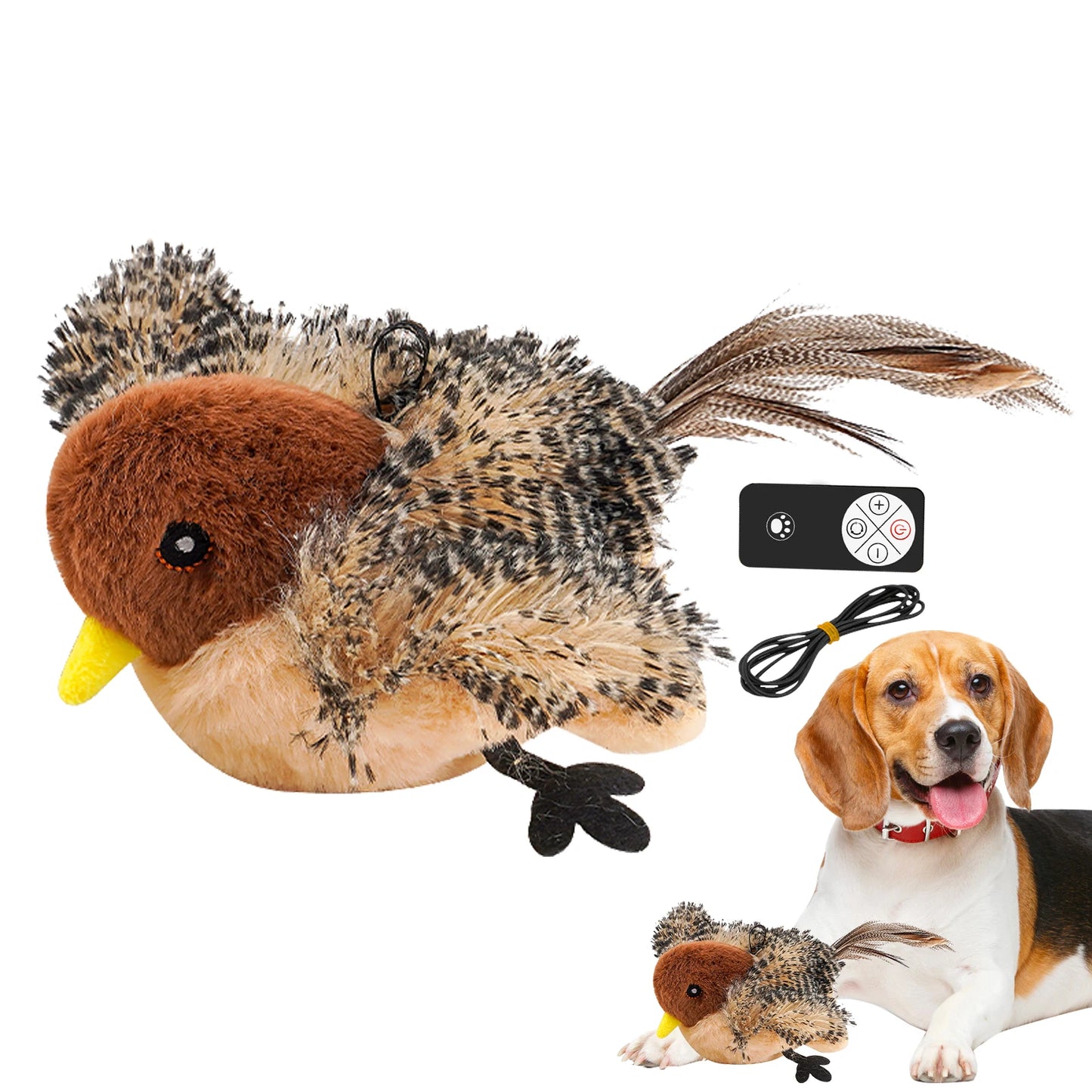 Remote Control Simulated Chirping Bird Toy Plush Chirping Cat Toy Interactive Bird Cat Feather Toy Melodys Chaser For Kitten