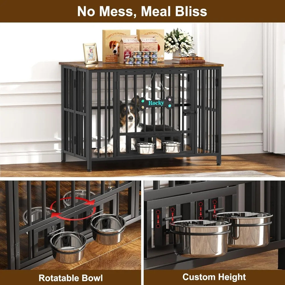 41" Dog Crate Furniture Foldable, No Assembly Decorative Dog Kennel Indoor, Dog Crates for Large Dogs (40–75 lbs), Wooden