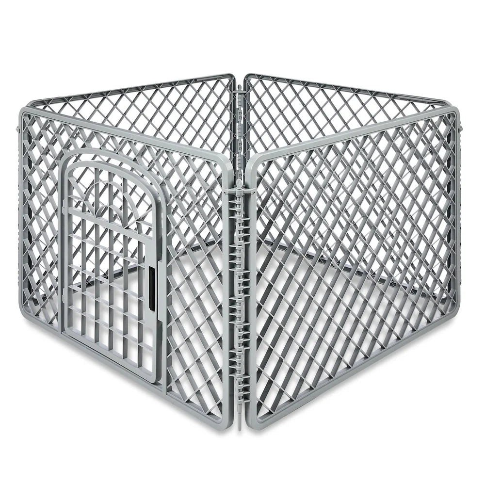 4 Panel Dog Playpen with Door Indoor Outdoor Plastic Pet Fence Lightweight Portable Exercise Pen Puppies and Small Dogs