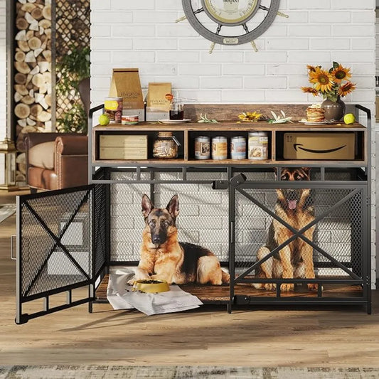 Wooden Dog Crate End Table,48 Inch with Drawers,Heavy Duty ,Decorative Pet Crate Dog Cage