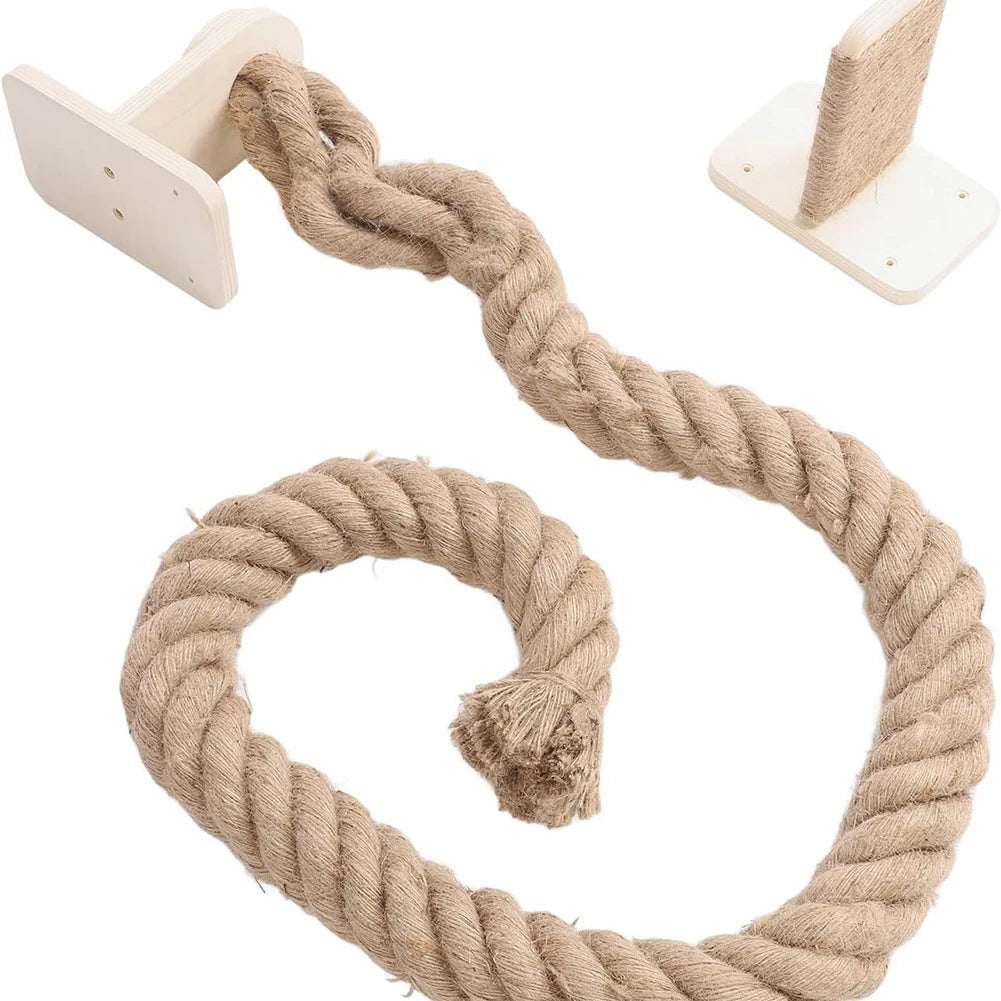 Cat Climbing Rope with Wood Platform Climbing Training Rope Wall Mounted Rope for Cat Furniture Scratcher Play Equipment