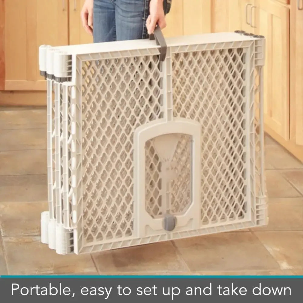 6-Panel Gray Dog Cat Petyard Passage Yard Portable Freestanding Containment Area Swinging Door Weather-Resistant & Easy Travel
