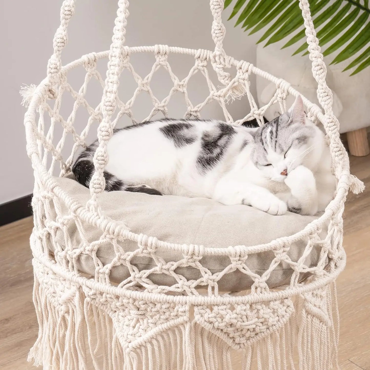 Mewoofun Macrame Cat Hammock Hanging Cat Bed Hammock Cat Swing Boho Cat Swing Bed for Sleeping Playing Climbing and Lounging