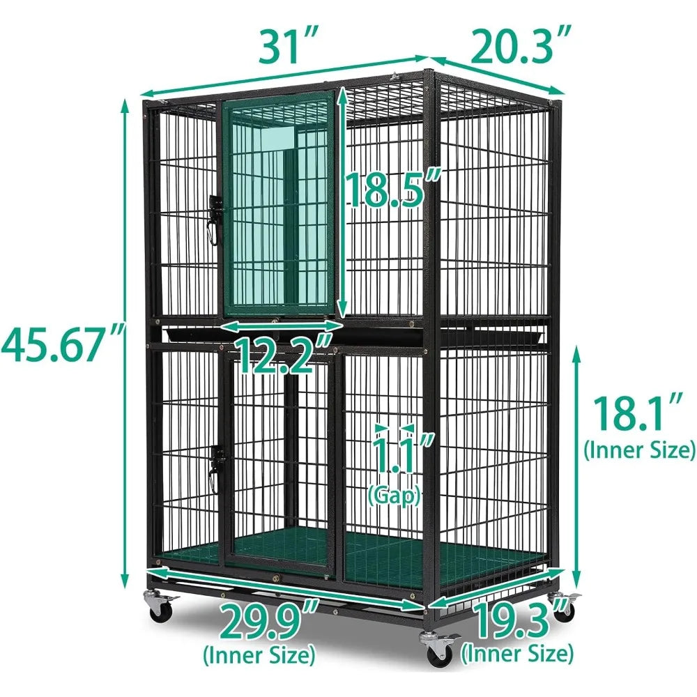 two-tier 30 inch small dog crate, heavy duty drop dog cage for small dogs kennels indoor with auto-locks, removable trays, metal