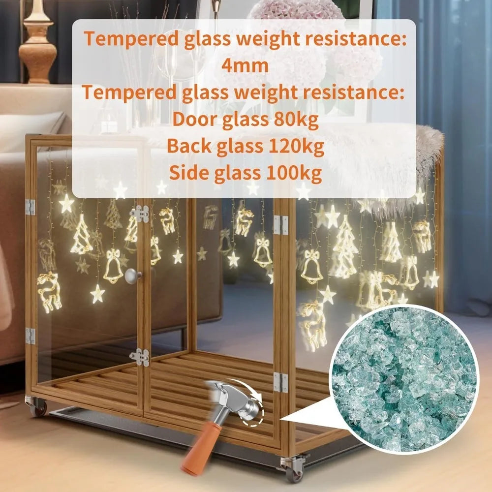 Clear Dog Crate Furniture: 35” Decorative Transparent Dog House Kennel Made by Tempered Glass and Strong Aluminum Frame