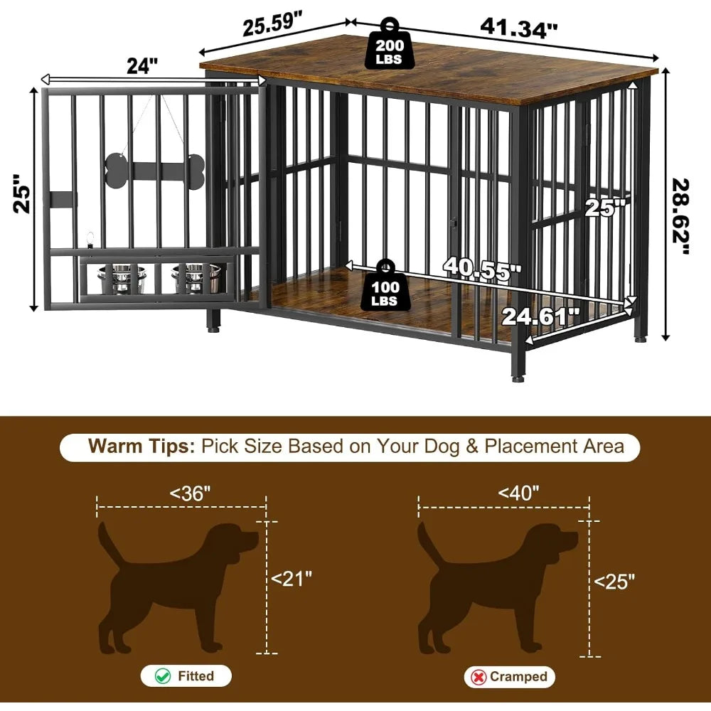 41" Dog Crate Furniture Foldable, No Assembly Decorative Dog Kennel Indoor, Dog Crates for Large Dogs (40–75 lbs), Wooden