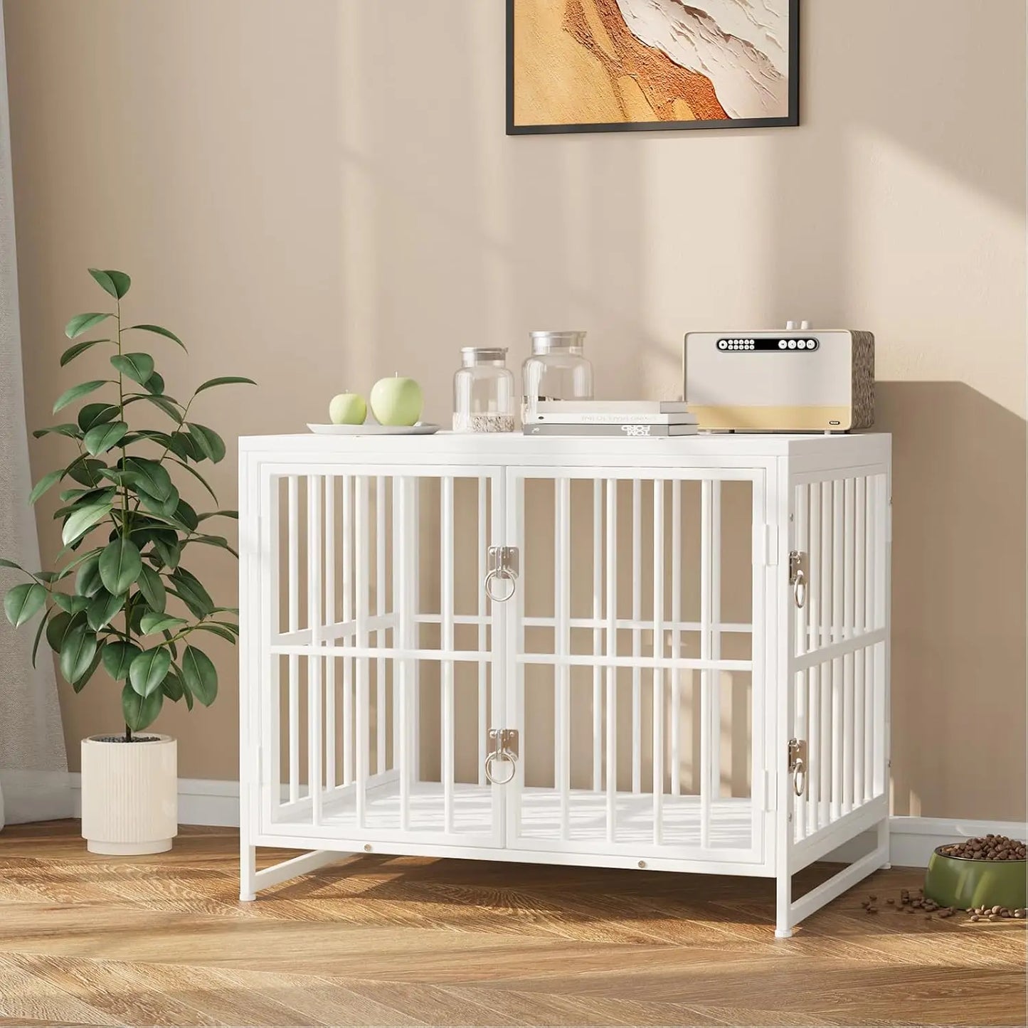 38 Inch Heavy Duty Dog Crate Furniture, Decorative Dog Kennel End Table, Wooden Pet House Indoor, Double Door with Double Door