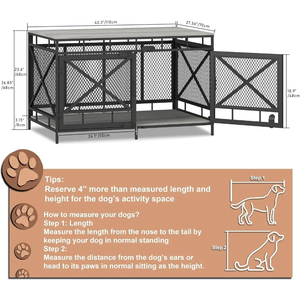 Masterpiece Dog Crate Furniture, Dog Kennel For Small Medium Large Breed, Heavy Duty 43" Large Corner Dog Crate, Indoor Pet Cag