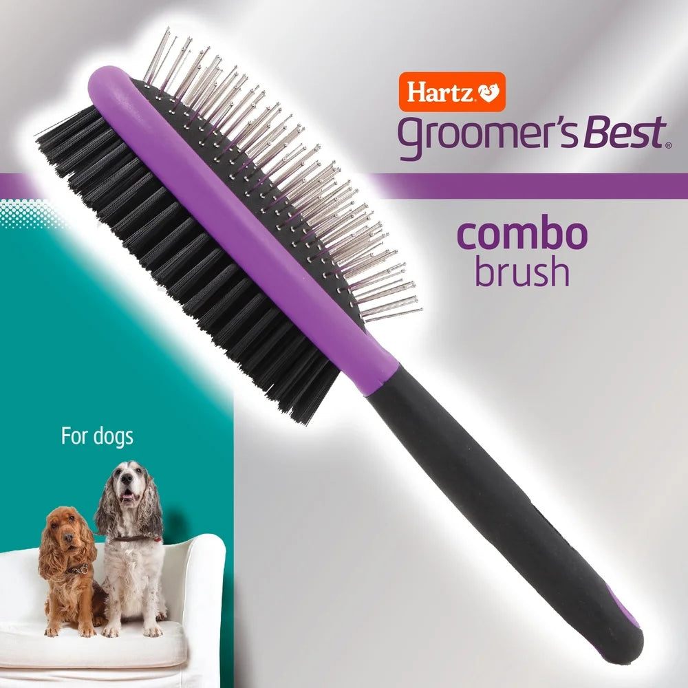 Dog Grooming Combo Brush Double-Sided Detangling Tool Stainless Steel Pins Nylon Bristles Ergonomic Design Pet Hair Remover