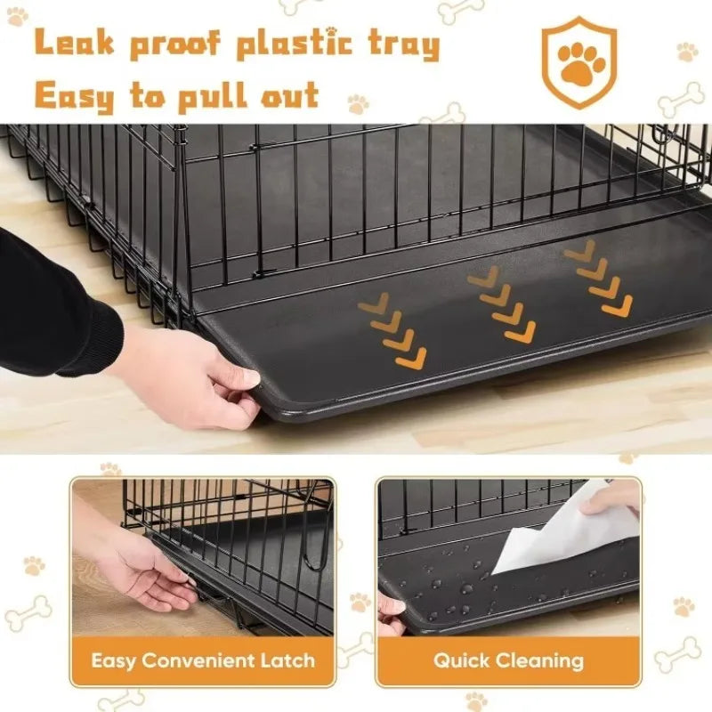 Free Shipping Dog Crate, 36 Inch Medium Double Door Dog Cage with Divider Panel and Plastic Leak-Proof Pan Tray
