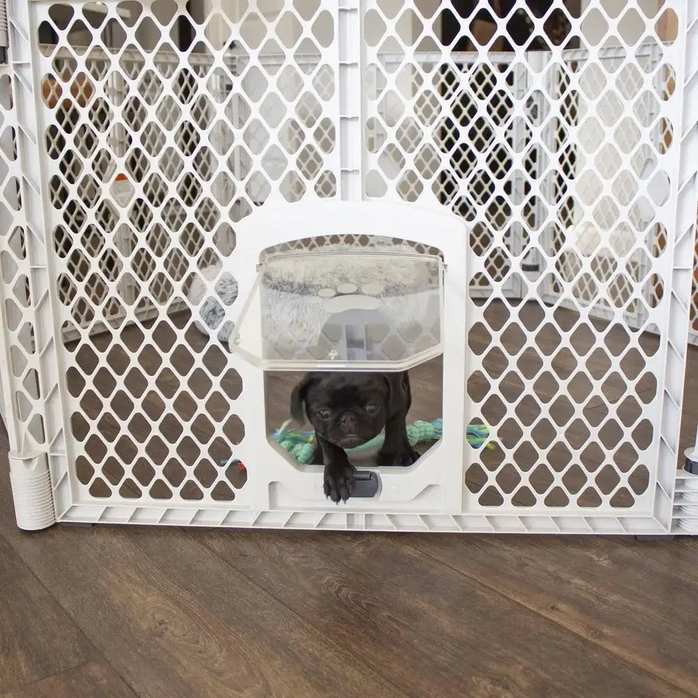 6-Panel Gray Dog Cat Petyard Passage Yard Portable Freestanding Containment Area Swinging Door Weather-Resistant & Easy Travel