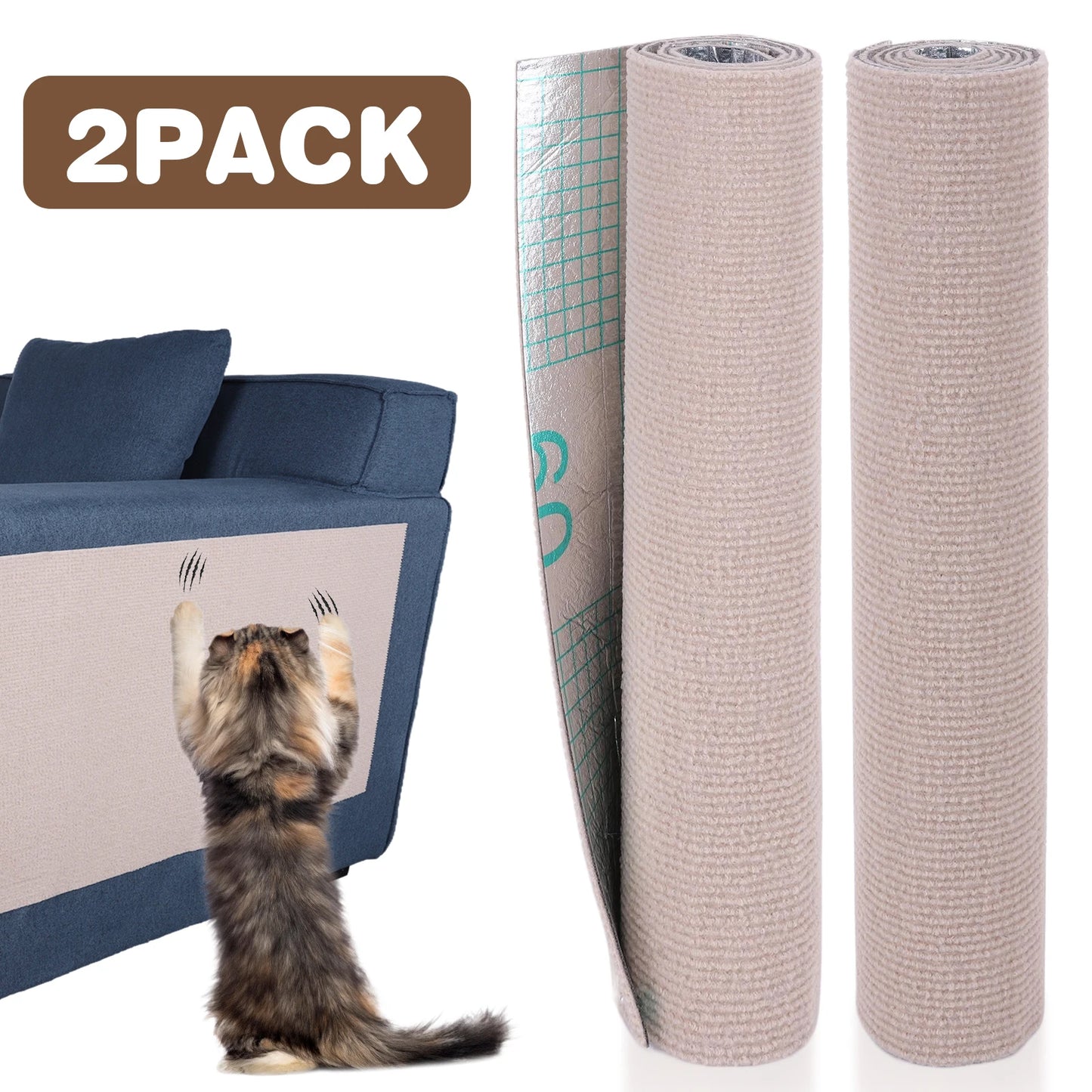 2Pcs Cat Scratching Mat Furniture Protector Trimmable DIY Cat Scratching Pad Cat Climbing Wall for Couch Sofa Furniture Protect