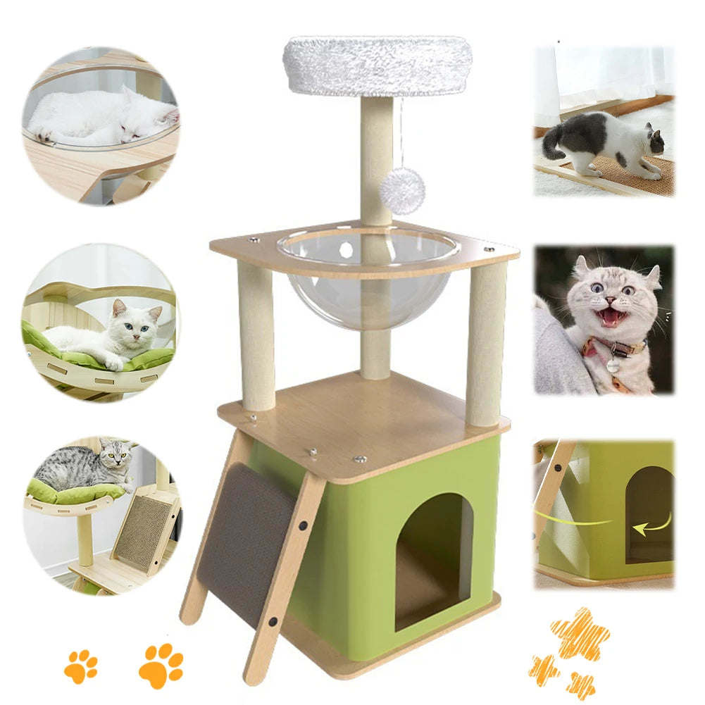 Cat Climbing Frame with Cat Condos Cat Scratchers Space Capsule Cat Tree Tower Cat Scratching Posts for Indoor Cats Large Adult