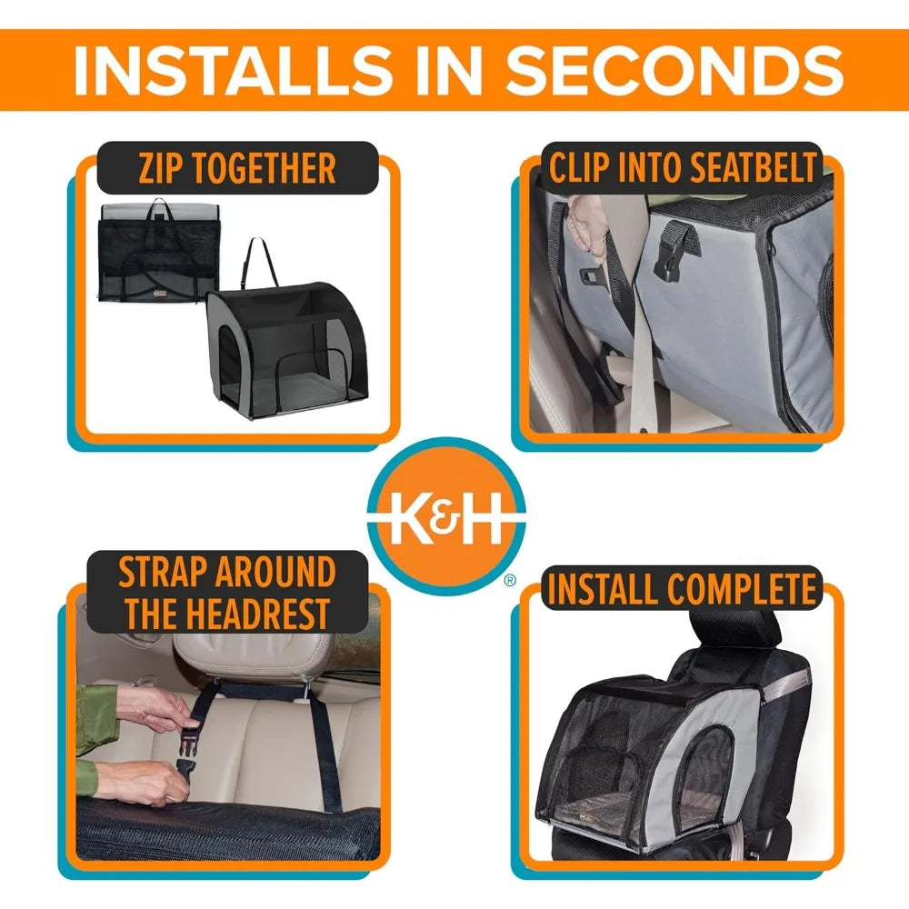 K&H Pet Products Enclosed Dog Car Seat, Travel Safety Carrier for Pets, Dog Travel Car Seat, Soft-Sided Covered Cat Carrier, Was