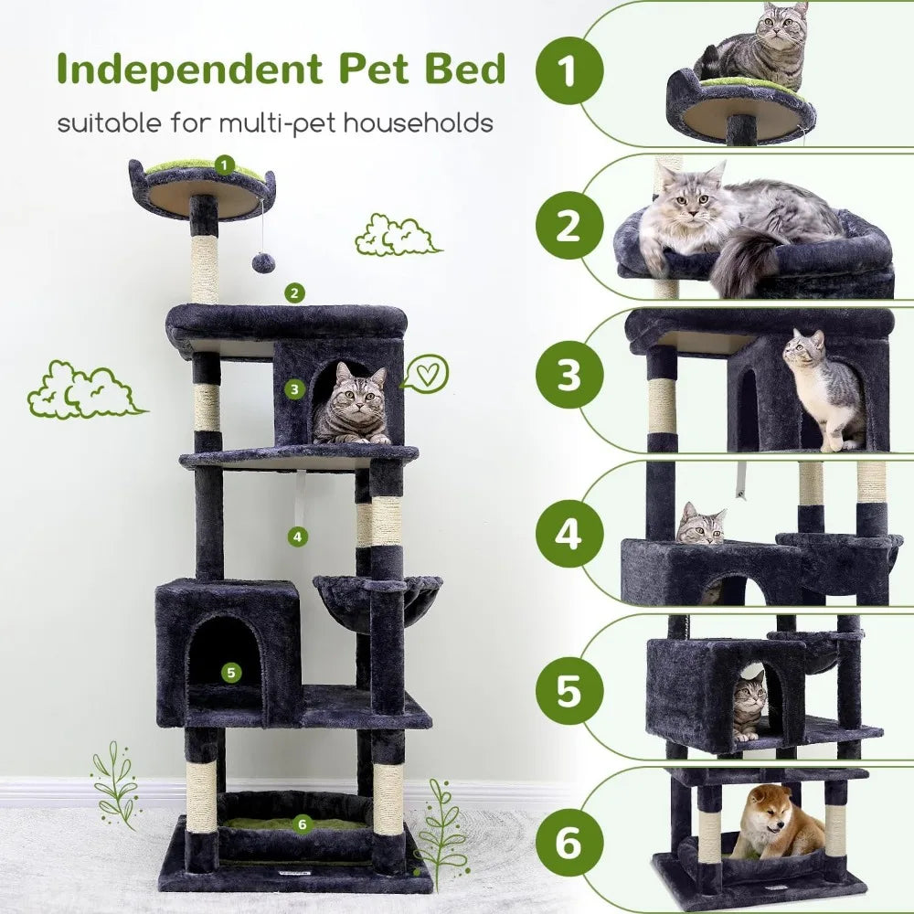 Sturdy Maine Coon Cat Tree for Large Cats Over 20 lbs, 72-inch Heavy Duty Cat Tower