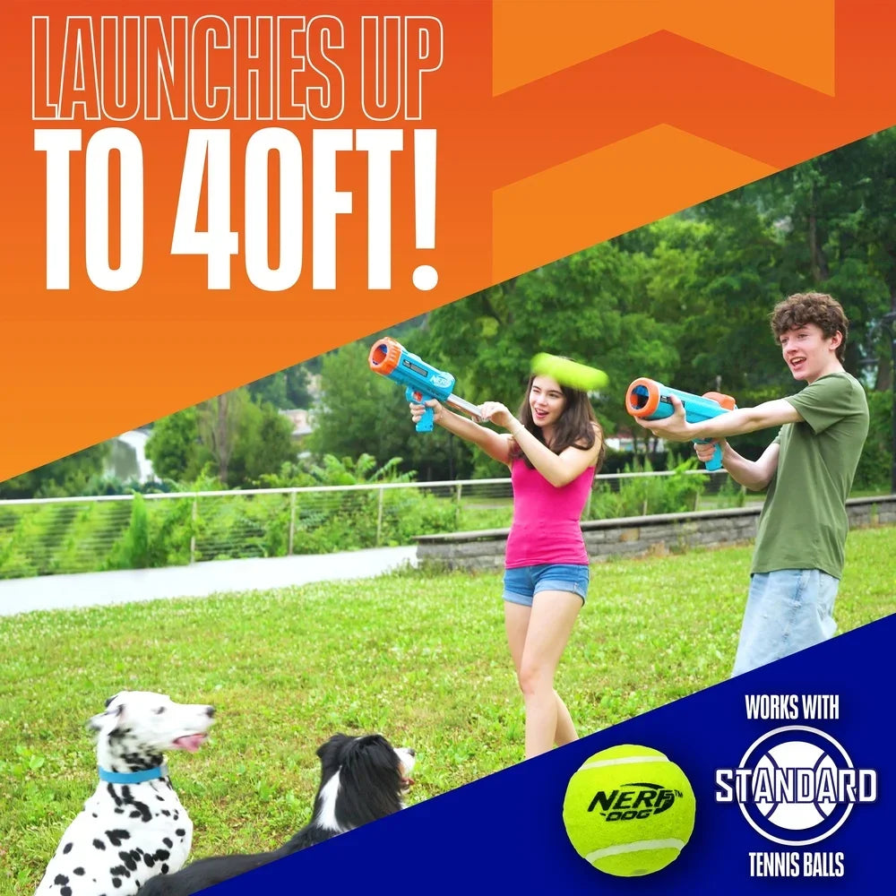 Compact Tennis Ball Launcher Dogs with 2 Balls Hands-Free Pickup Portable 40ft Fetch Toy Easy to Use Chewable Waterproof
