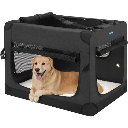36 inch Folding Soft Dog Crate, 4-Door Portable Collapsible Pet Kennel Travel Dog Crate for Large Dogs, 5 x Durable Mesh Screen