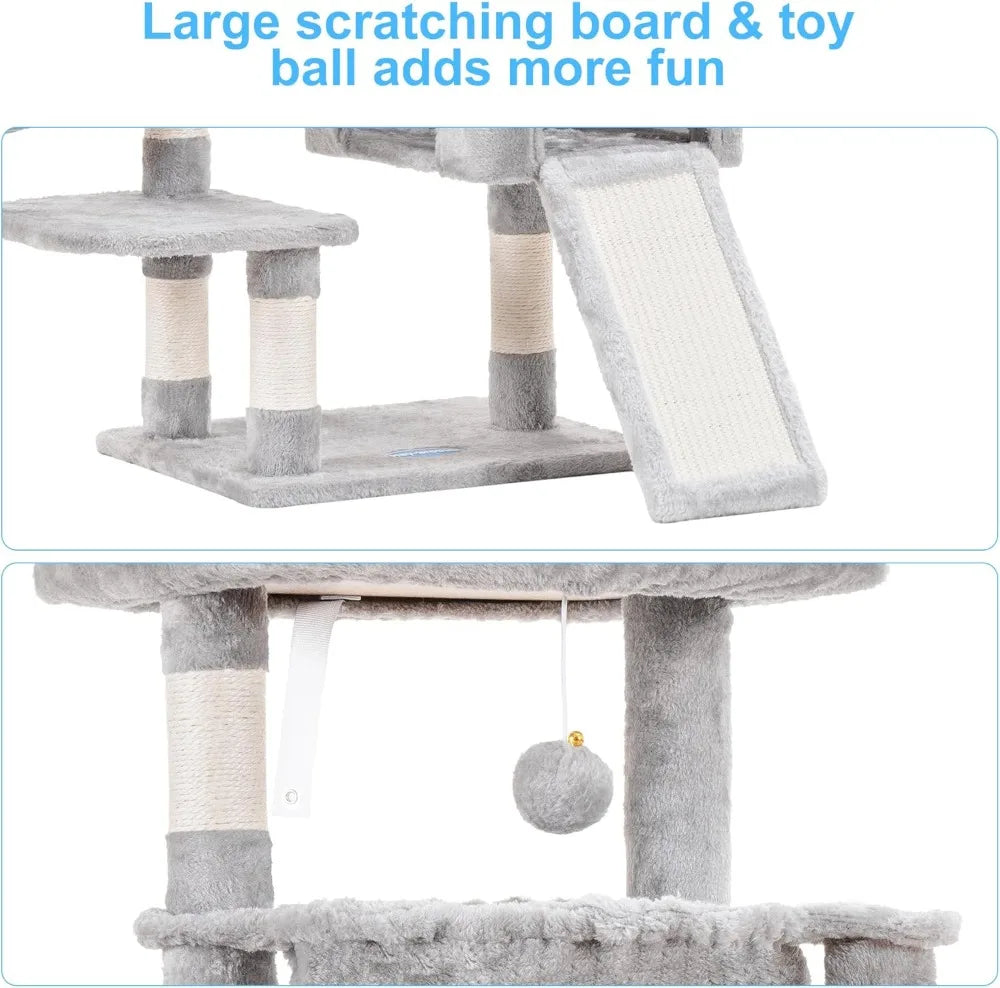 Cat Tower for Indoor Cats, Cat House with Large Padded Bed, Cozy Condo, Hammocks