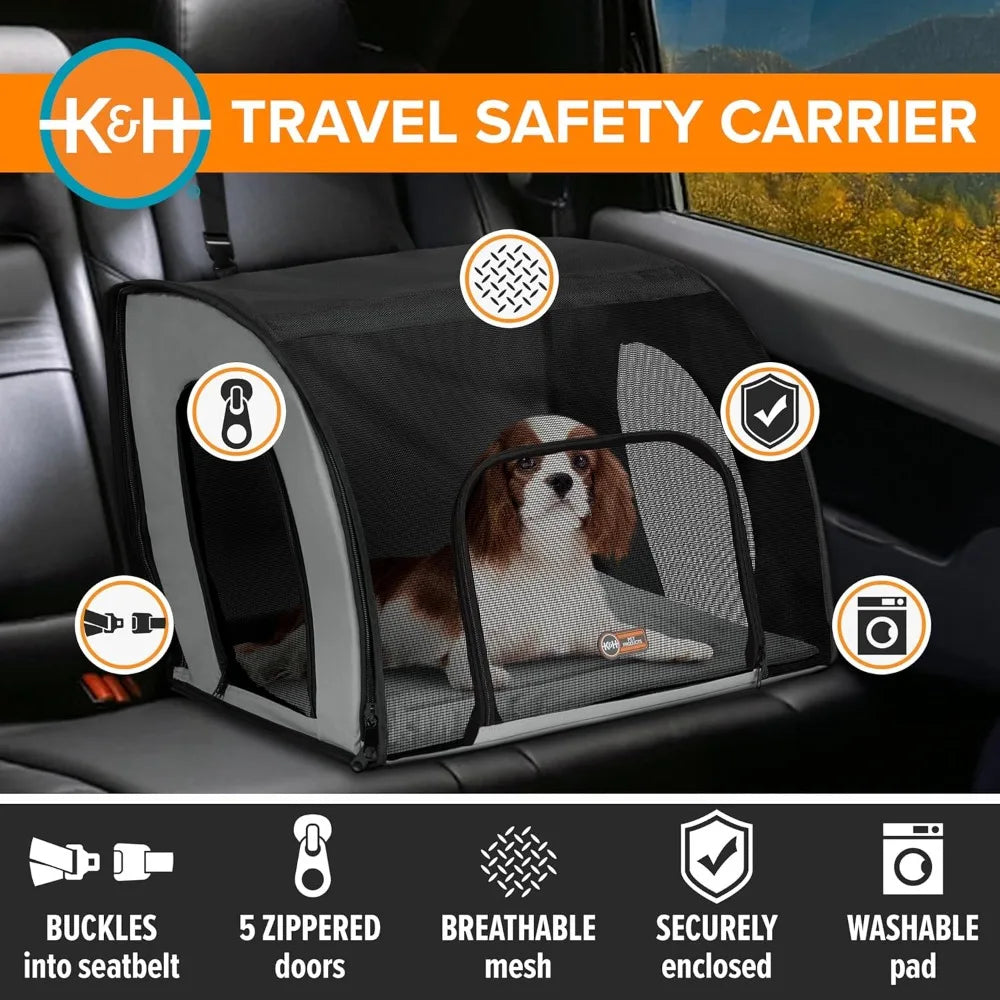 K&H Pet Products Enclosed Dog Car Seat, Travel Safety Carrier for Pets, Dog Travel Car Seat, Soft-Sided Covered Cat Carrier, Was