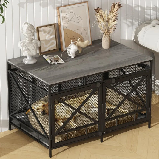 Masterpiece Dog Crate Furniture, Dog Kennel For Small Medium Large Breed, Heavy Duty 43" Large Corner Dog Crate, Indoor Pet Cag