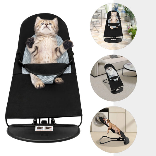 Black Pet Rocking Chair Hardcover Fabric Rocking Chair Folding Rack Portable Foldable Pet Rocker Bed For Pets Less Than 33.07 Lb