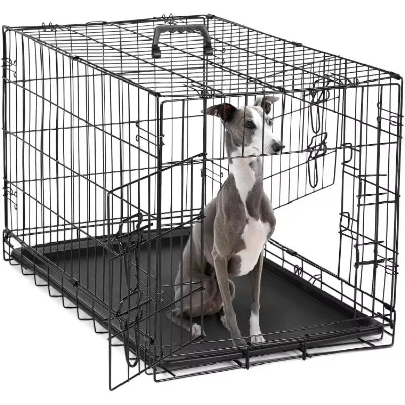 Free Shipping Dog Crate, 36 Inch Medium Double Door Dog Cage with Divider Panel and Plastic Leak-Proof Pan Tray