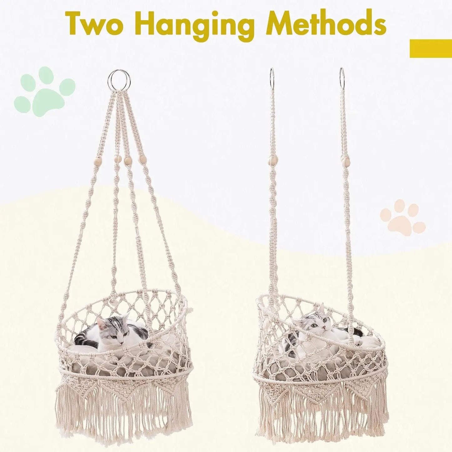 Mewoofun Macrame Cat Hammock Hanging Cat Bed Hammock Cat Swing Boho Cat Swing Bed for Sleeping Playing Climbing and Lounging