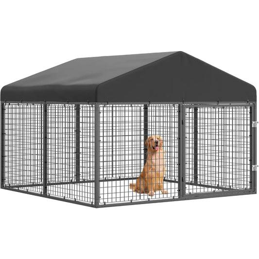 79" x 79" Large Outdoor Dog Enclosure,Heavy Duty Dog Cage with Roof,Galvanized Steel Dog Kennel Fence with Double Safety Locks
