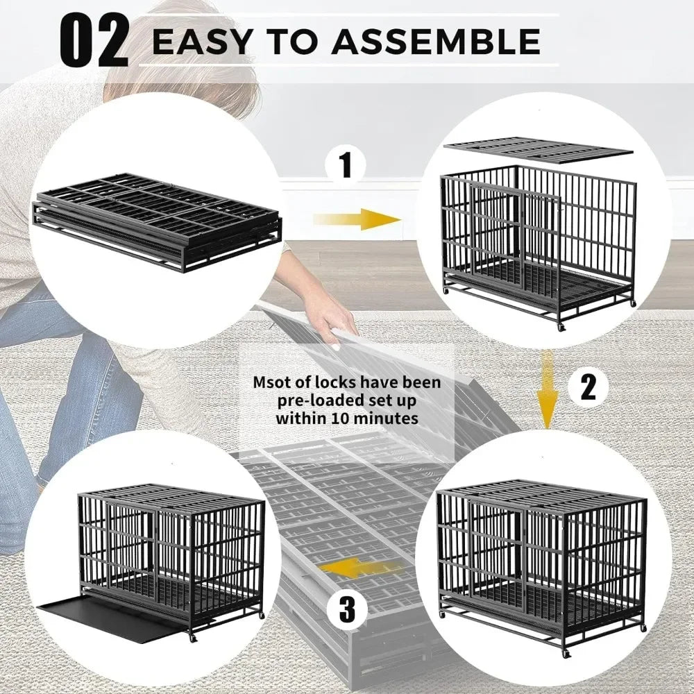 48" Heavy-Duty Dog Crate – Indestructible Kennel for Anxious Dogs, Escape-Proof with Sturdy Locks