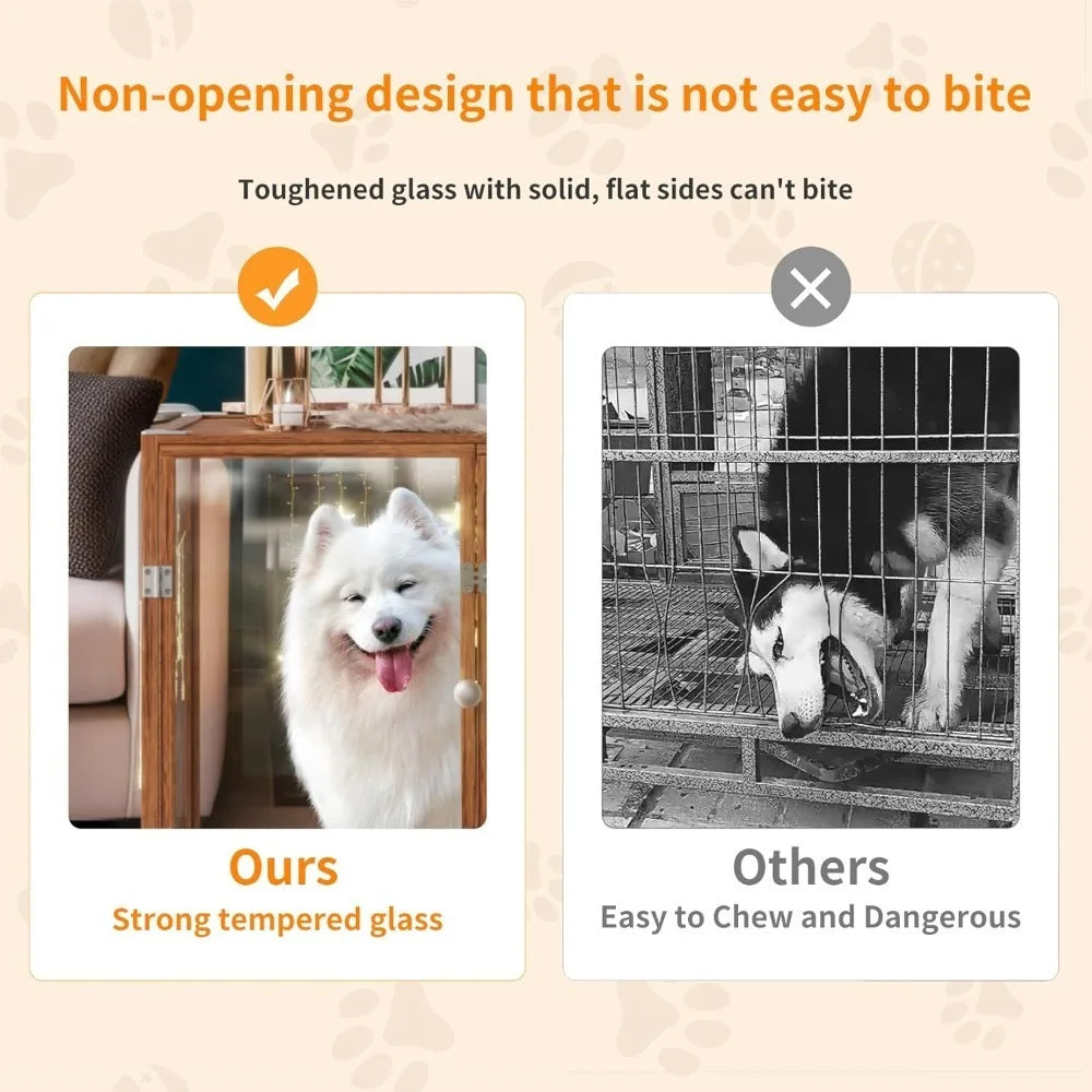 Clear Dog Crate Furniture: 35” Decorative Transparent Dog House Kennel Made by Tempered Glass and Strong Aluminum Frame