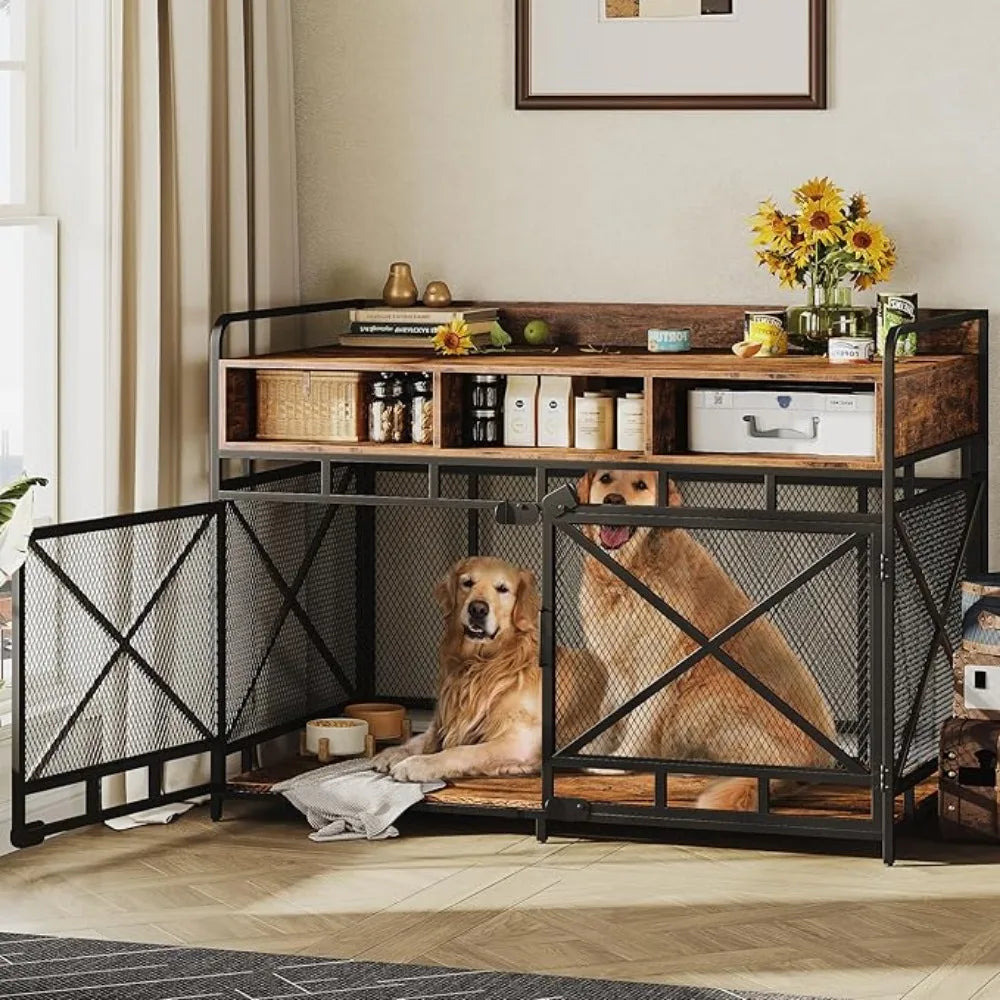 Wooden Dog Crate End Table,48 Inch with Drawers,Heavy Duty ,Decorative Pet Crate Dog Cage