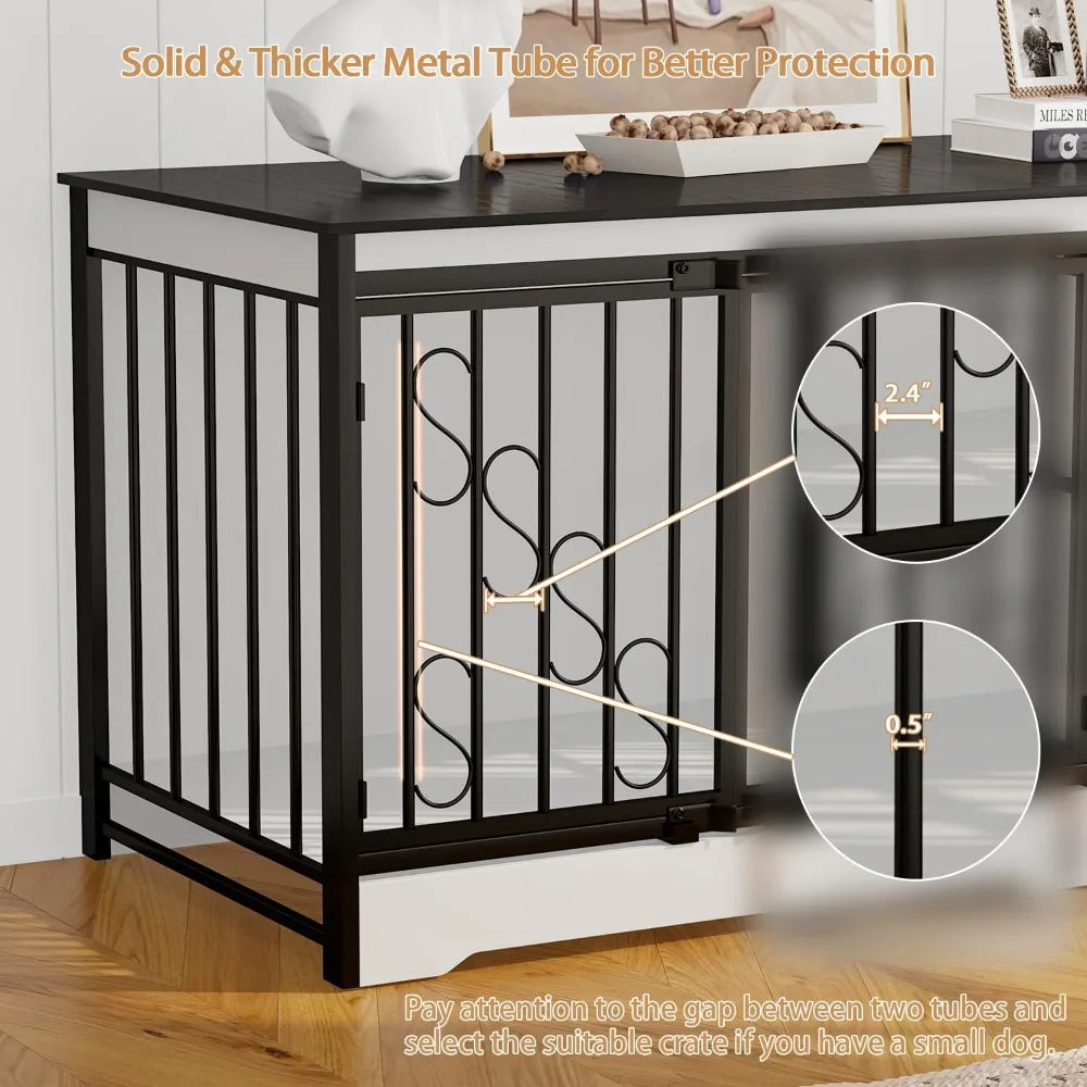 71 Inch Double Dog Crate Furniture Large Breed for 2 Dogs, Decorative Wooden Dog Crates Indoor Dog Kennel TV Stand for Medium Do