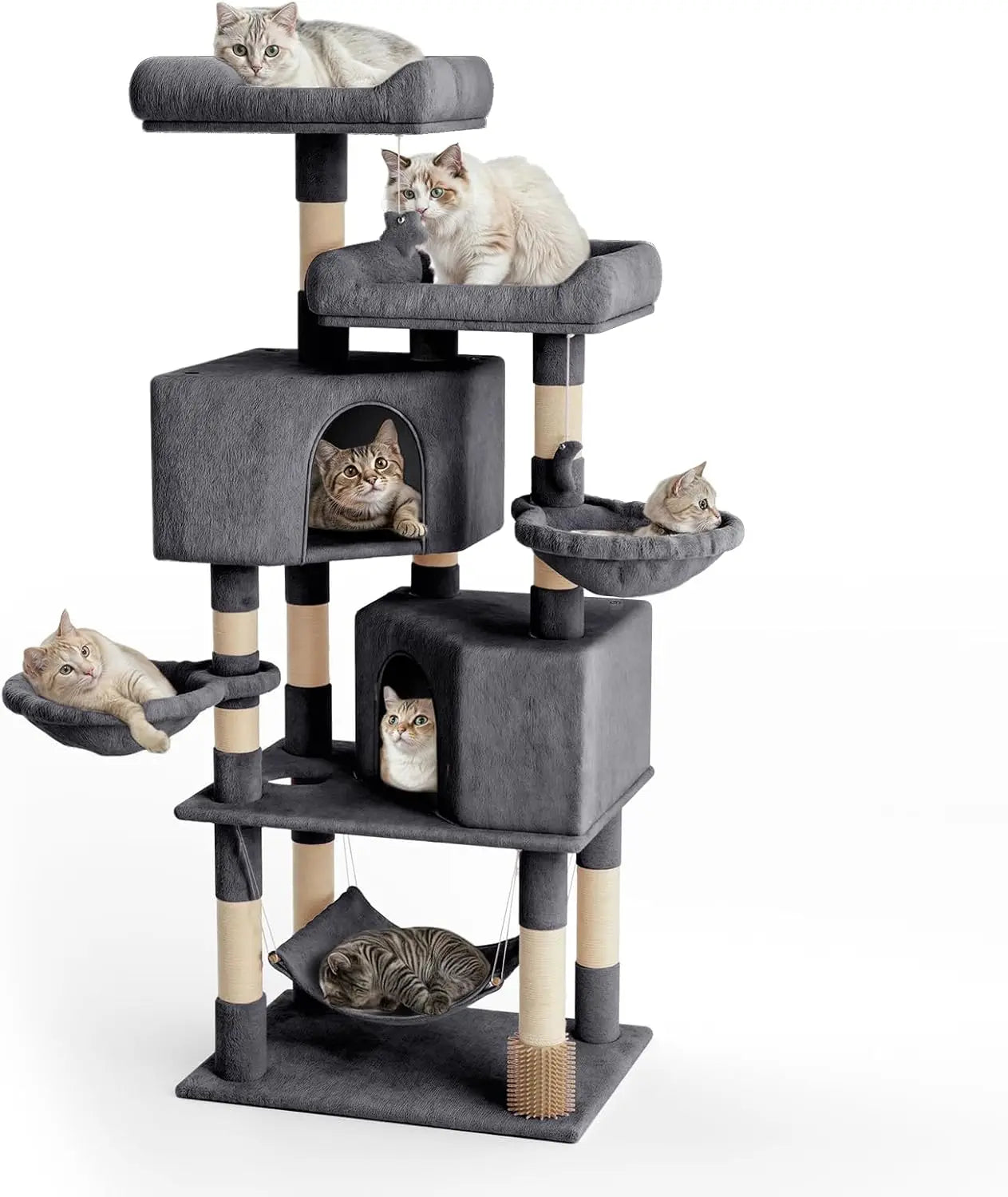 Cat Tree Tower with Toy, Multi-Level Cat Condo with Scratching Posts, 2 Top Perches, Hammock, and Dangling Ball