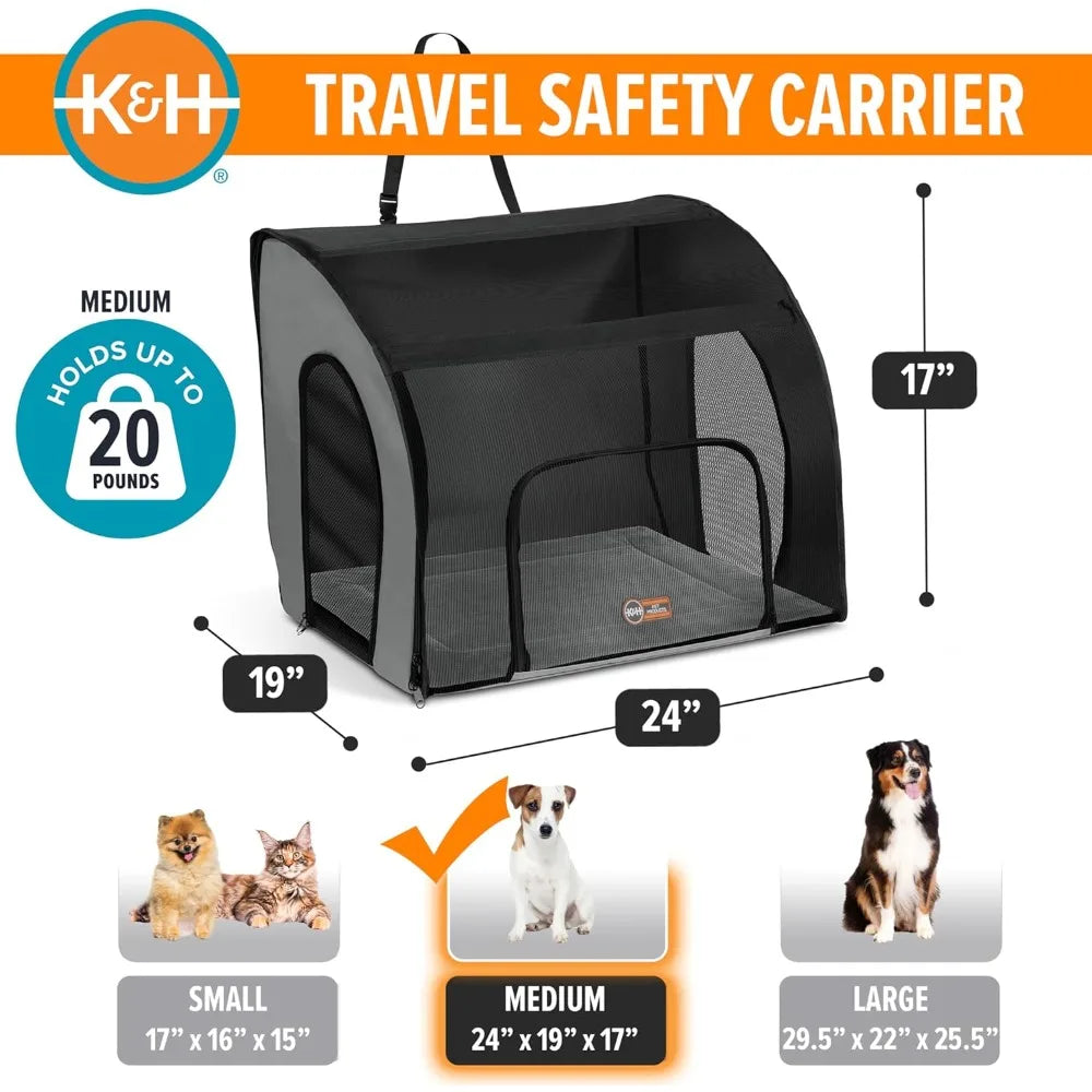 K&H Pet Products Enclosed Dog Car Seat, Travel Safety Carrier for Pets, Dog Travel Car Seat, Soft-Sided Covered Cat Carrier, Was