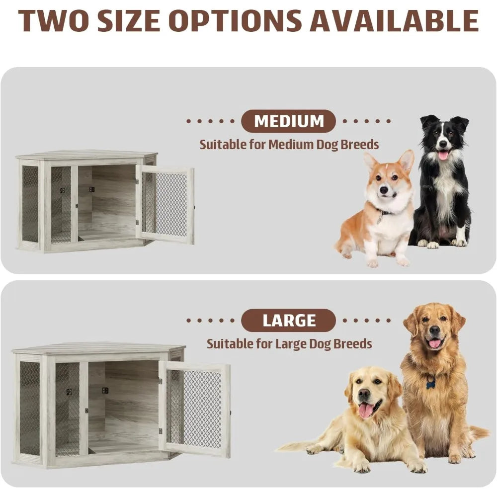 44inch Corner Dog Crate Furniture,Wooden Dog Kennel Furniture with Mesh,Decorative Wood Dog House for Indoor use