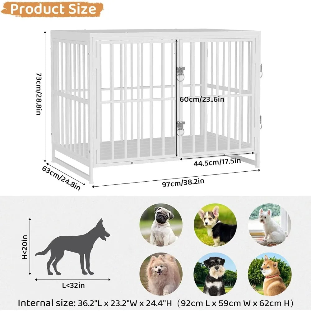 38 Inch Heavy Duty Dog Crate Furniture, Decorative Dog Kennel End Table, Wooden Pet House Indoor, Double Door with Double Door