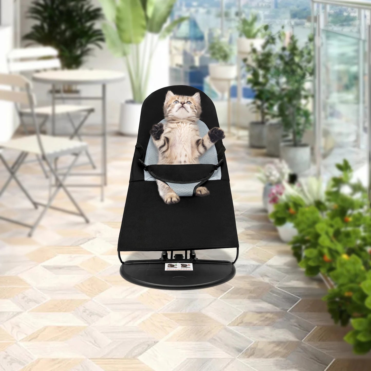 Black Pet Rocking Chair Hardcover Fabric Rocking Chair Folding Rack Portable Foldable Pet Rocker Bed For Pets Less Than 33.07 Lb