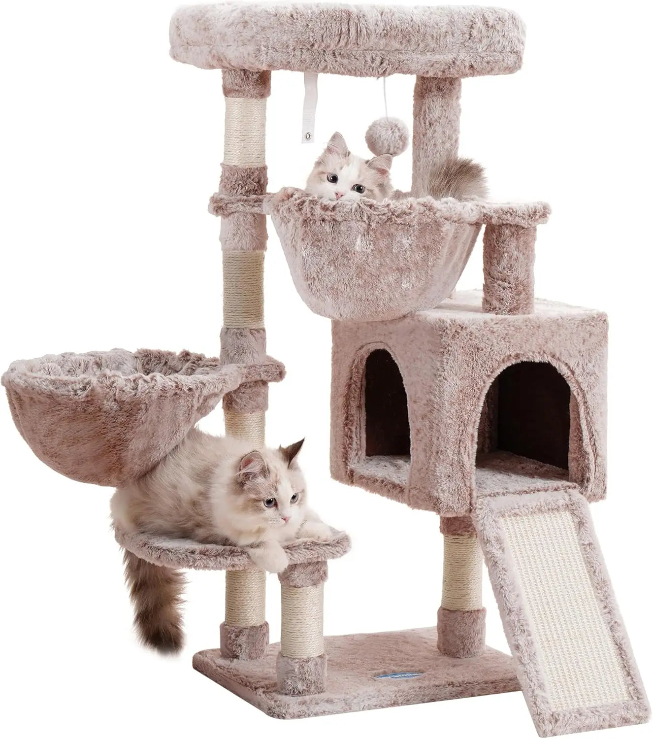 Cat Tower for Indoor Cats, Cat House with Large Padded Bed, Cozy Condo, Hammocks