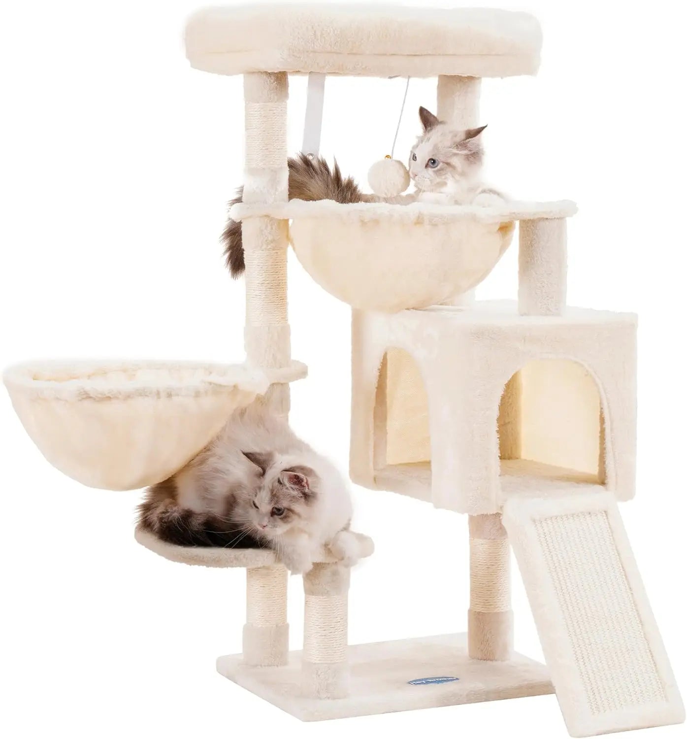 Cat Tower for Indoor Cats, Cat House with Large Padded Bed, Cozy Condo, Hammocks