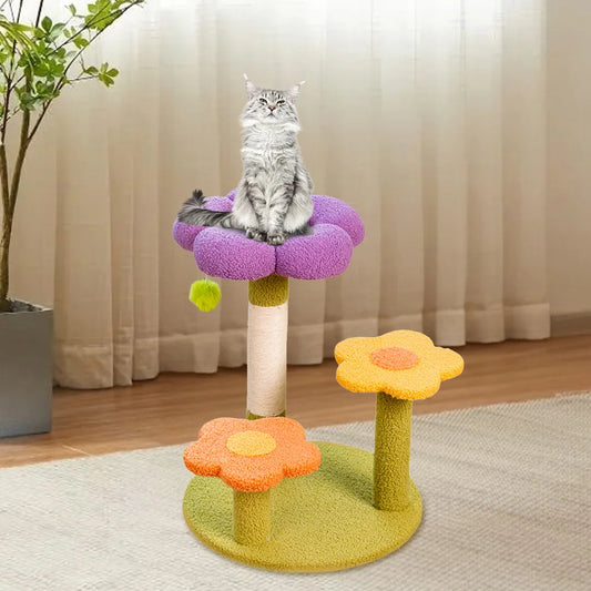 Flower Cat Tree Tower Cute Cat Tree Sisal Wrapped Small Cat Tower Multi-Function Interactive Cat Tower 3 Layer for Kittens