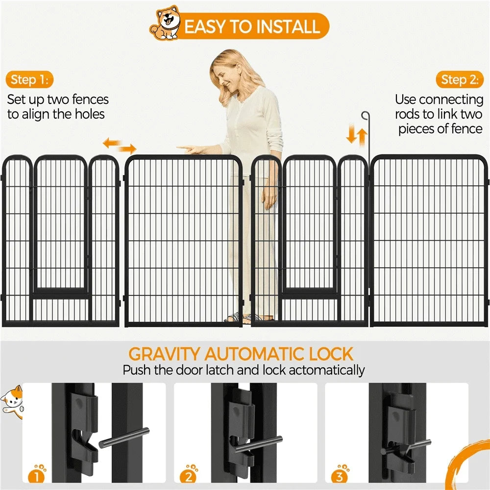 40 Inch High Dog Playpen 16 Panels Indoor Outdoor Heavy Duty Iron Easy Assembly Flexible Shapes Safe Enclosed Area