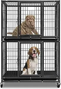 two-tier 30 inch small dog crate, heavy duty drop dog cage for small dogs kennels indoor with auto-locks, removable trays, metal