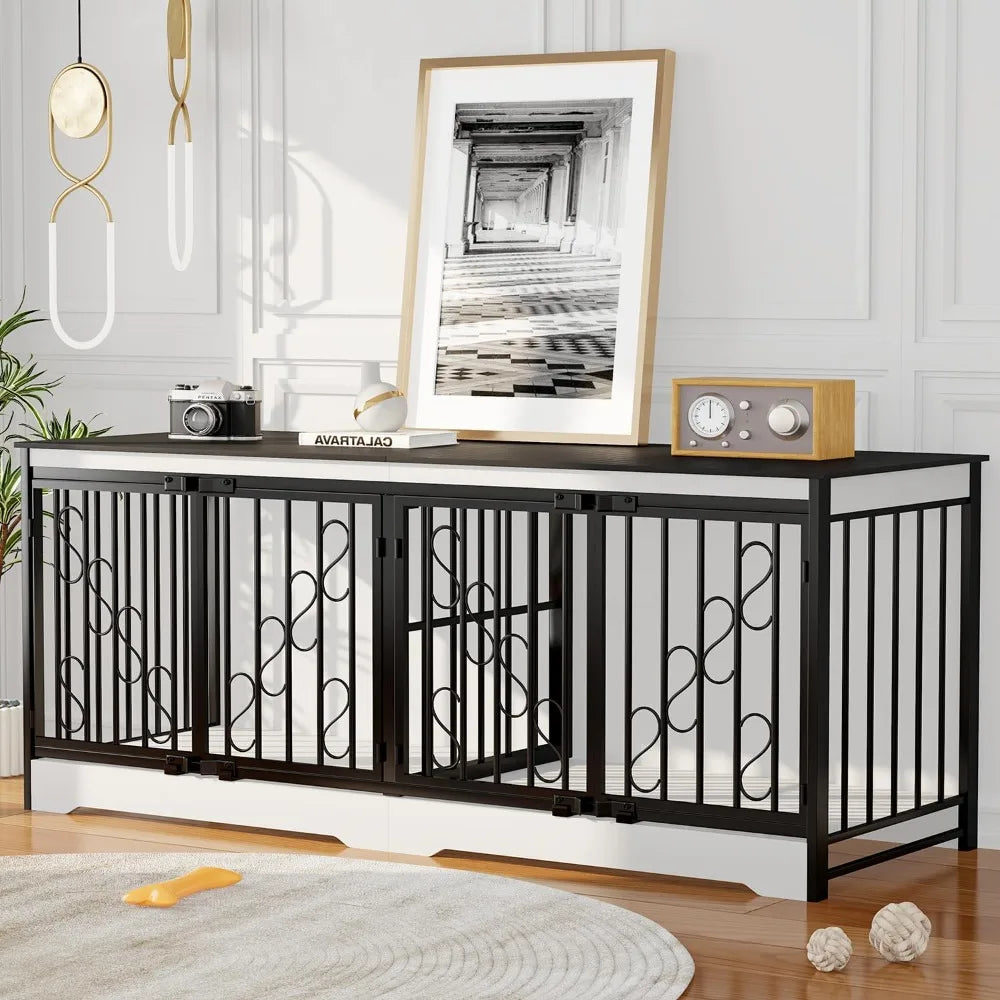 71 Inch Double Dog Crate Furniture Large Breed for 2 Dogs, Decorative Wooden Dog Crates Indoor Dog Kennel TV Stand for Medium Do