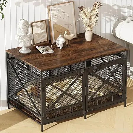 Masterpiece Dog Crate Furniture, Dog Kennel For Small Medium Large Breed, Heavy Duty 43" Large Corner Dog Crate, Indoor Pet Cag